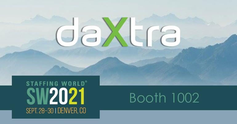 daxtra logo on mountain background with staffing world 2021 logo