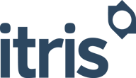 the itris logo (the word itris in blue with a round embellishment to the top right of the text)