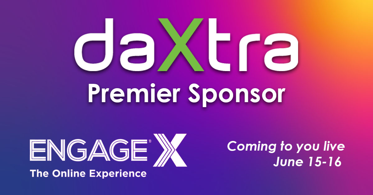 DaXtra Premier Sponsor EngageX Online Experience on a purple gradated background